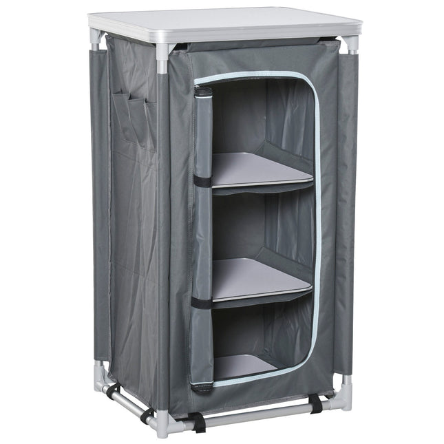 Folding camping kitchen cabinet with worktop & 3 shelves
