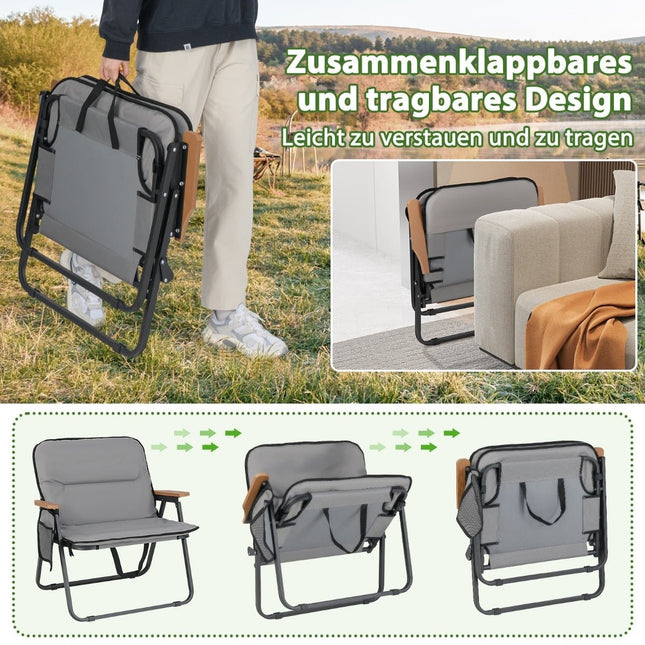 Foldable Camping Chairs Set with Cushion & Side Pocket
