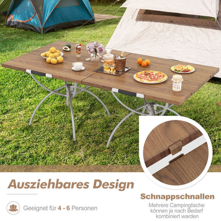 Foldable Camping Table Set, Wood Grain Top, Aluminum Frame