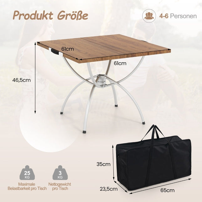 Foldable Camping Table Set, Wood Grain Top, Aluminum Frame