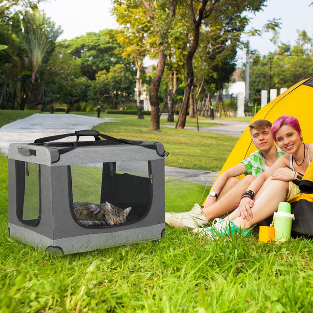Foldable Cat Carrier, XL, 4 Lockable Wheels, Mesh Doors