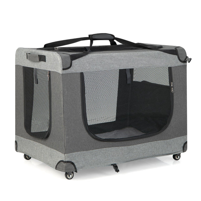 Foldable Cat Carrier, XL, 4 Lockable Wheels, Mesh Doors