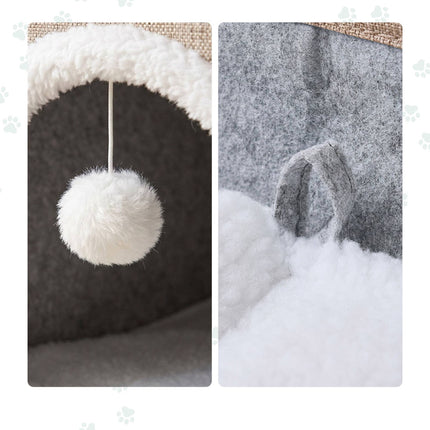 Foldable Cat Cave with Scratch Pad, Beige, 34x60x40 cm