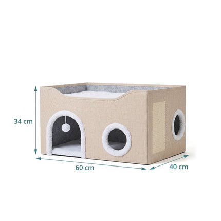 Foldable Cat Cave with Scratch Pad, Beige, 34x60x40 cm