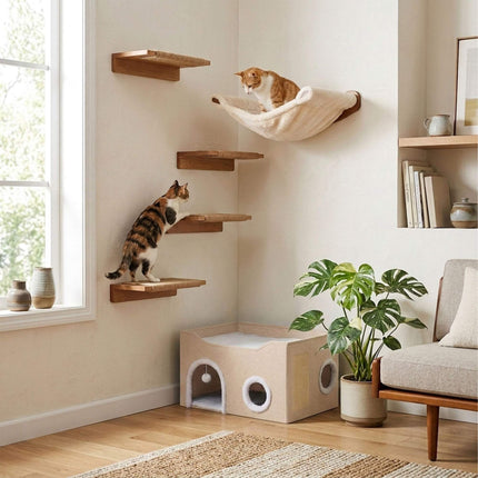 Foldable Cat Cave with Scratch Pad, Beige, 34x60x40 cm