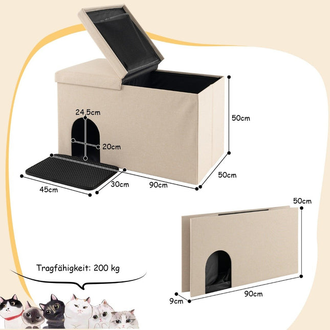 Foldable Cat House Bench – Hidden Litter Box, 90x50x50 cm