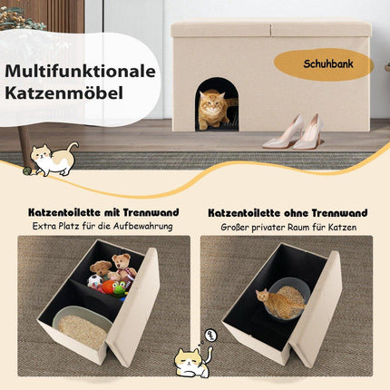 Foldable Cat House Bench – Hidden Litter Box, 90x50x50 cm