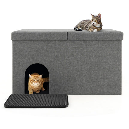 Foldable Cat House & Bench with Litter Box, 90x50x50 cm, Grey