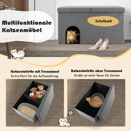 Foldable Cat House & Bench with Litter Box, 90x50x50 cm, Grey