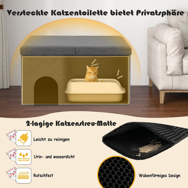 Foldable Cat House & Bench with Litter Box, 90x50x50 cm, Grey