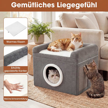 Foldable Cat House with Sisal Mat & Soft Cushion, Gray