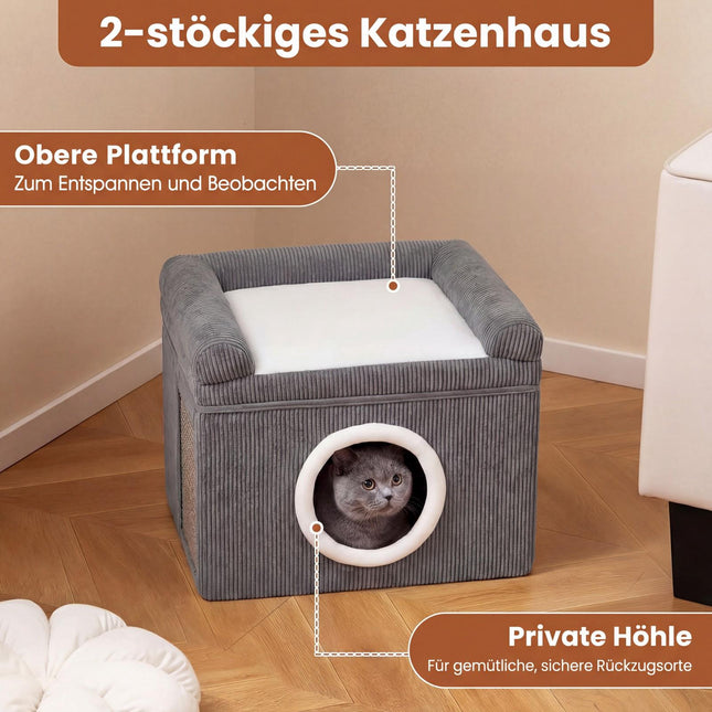 Foldable Cat House with Sisal Mat & Soft Cushion, Gray