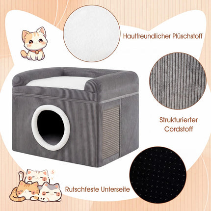Foldable Cat House with Sisal Mat & Soft Cushion, Gray