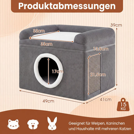 Foldable Cat House with Sisal Mat & Soft Cushion, Gray