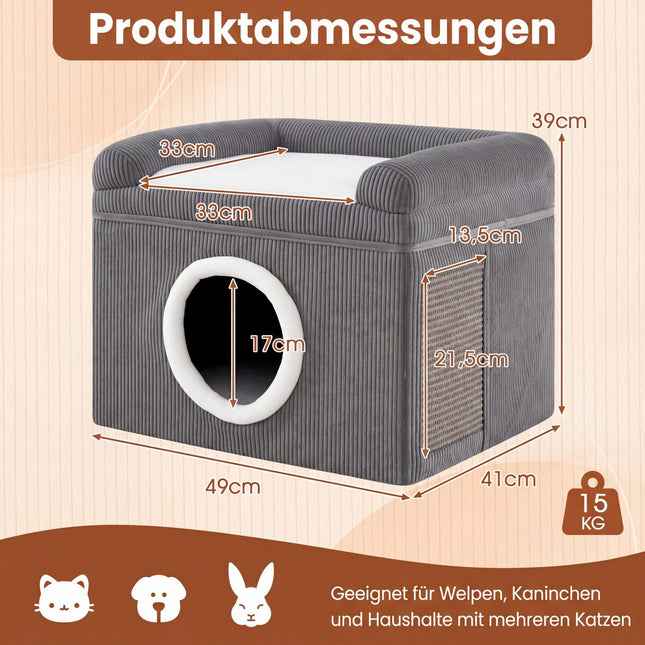 Foldable Cat House with Sisal Mat & Soft Cushion, Gray