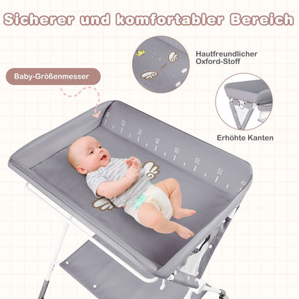 Foldable Changing Table with Adjustable Height & Wheels, Gray