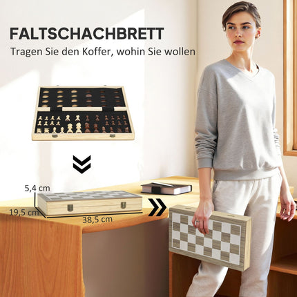 Foldable Chess & Checkers Set, Walnut, Compact Case