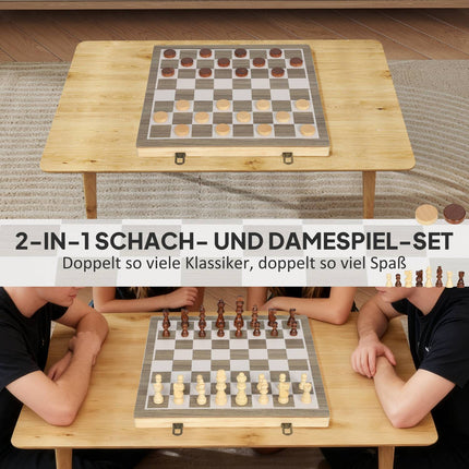 Foldable Chess & Checkers Set, Walnut, Compact Case