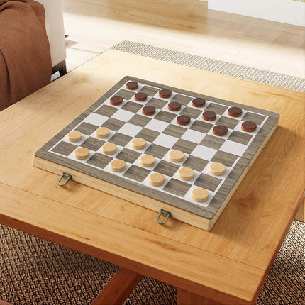 Foldable Chess & Checkers Set, Walnut, Compact Case