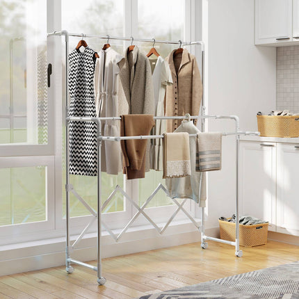 Foldable Clothes Drying Rack, 3 Adjustable Bars, Stainless Steel