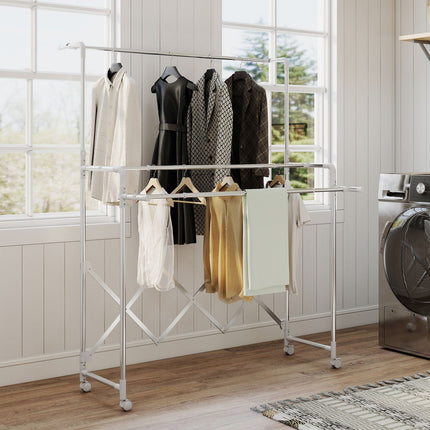 Foldable Clothes Drying Rack, 3 Adjustable Bars, Stainless Steel