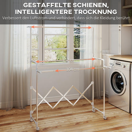 Foldable Clothes Drying Rack, 3 Adjustable Bars, Stainless Steel
