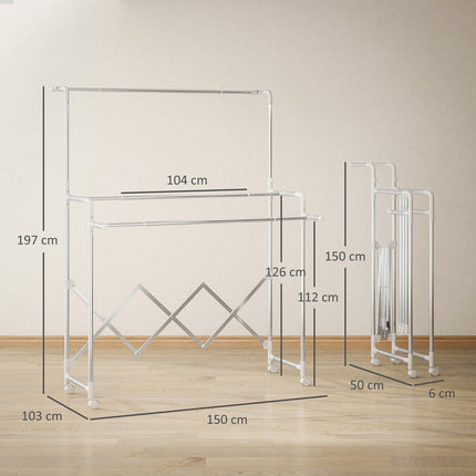 Foldable Clothes Drying Rack, 3 Adjustable Bars, Stainless Steel