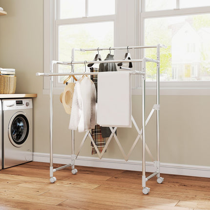 Foldable Clothes Drying Rack, 3 Adjustable Bars, Stainless Steel