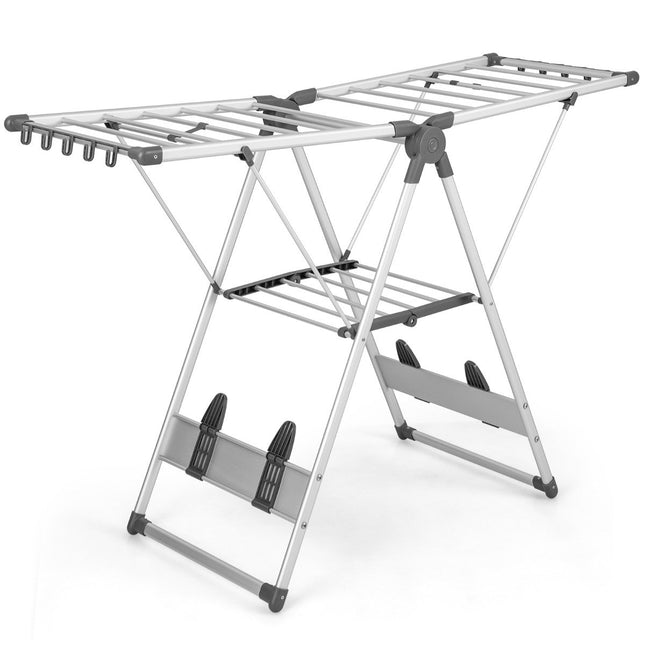 Foldable Clothes Drying Rack, Adjustable Height, 21 Rods