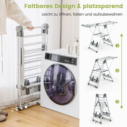 Foldable Clothes Drying Rack, Adjustable Height, 21 Rods