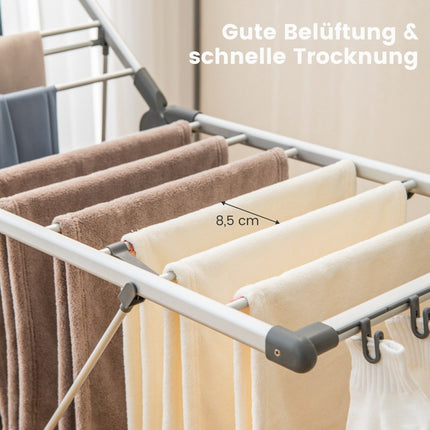Foldable Clothes Drying Rack, Adjustable Height, 21 Rods