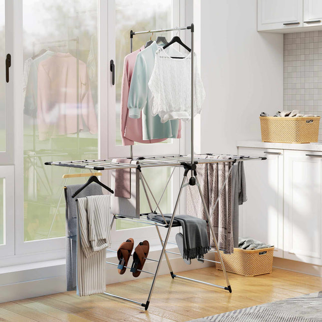 Foldable Clothes Drying Rack, Adjustable Wings, Stainless Steel