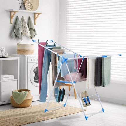 Foldable Clothes Drying Rack with 2 Wings & Shoe Holders
