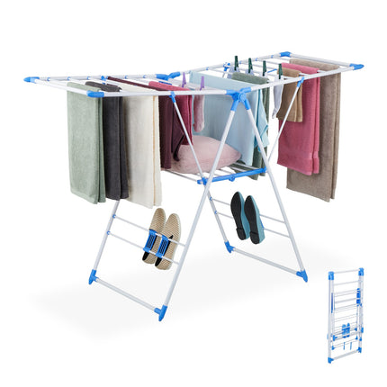 Foldable Clothes Drying Rack with 2 Wings & Shoe Holders