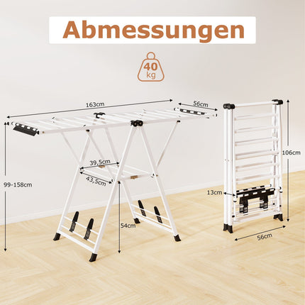 Foldable Clothes Drying Rack with Adjustable Wings, 163 cm