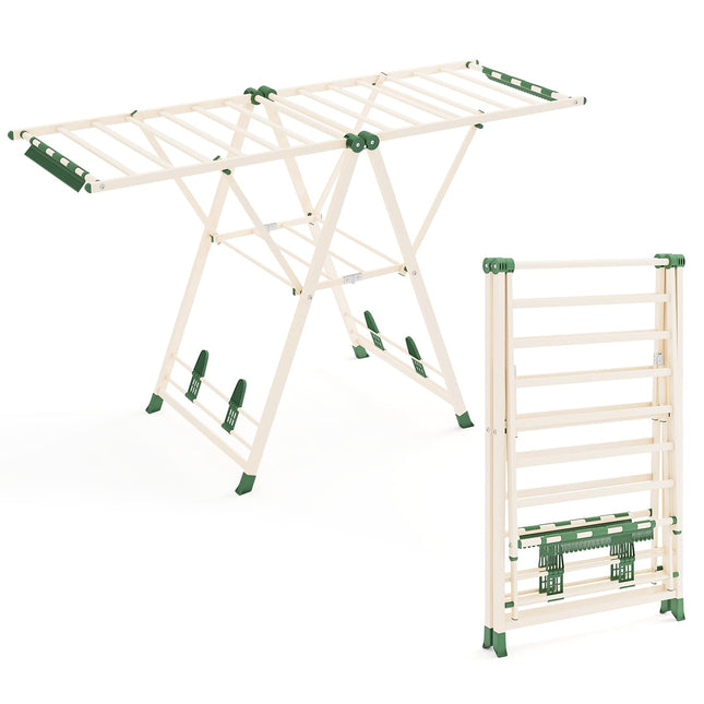 Foldable Clothes Drying Rack with Adjustable Wings, Beige