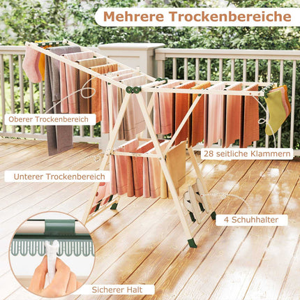 Foldable Clothes Drying Rack with Adjustable Wings, Beige