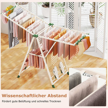 Foldable Clothes Drying Rack with Adjustable Wings, Beige