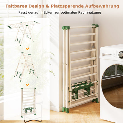 Foldable Clothes Drying Rack with Adjustable Wings, Beige