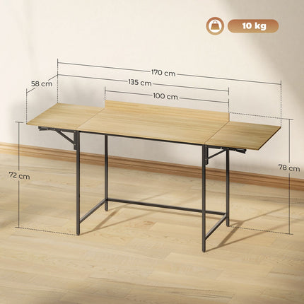 Foldable Computer Desk with 2 Extendable Panels, Oak/Black