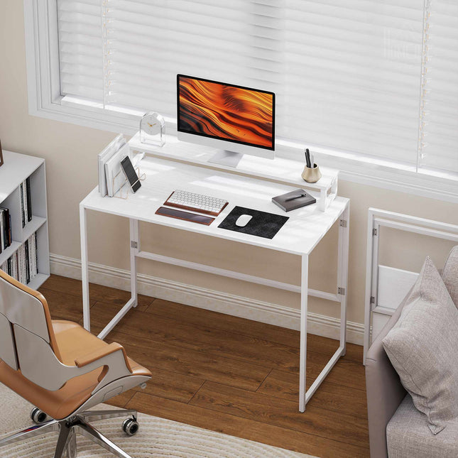 Foldable Computer Desk with Monitor Stand, 100 x 48 cm