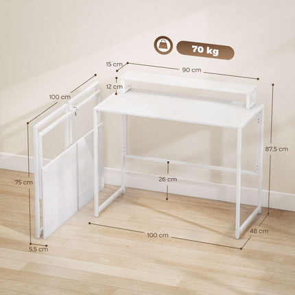 Foldable Computer Desk with Monitor Stand, 100 x 48 cm