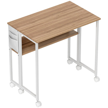 Foldable Desk with Open Shelf, Natural Wood Finish