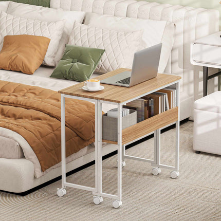 Foldable Desk with Open Shelf, Natural Wood Finish