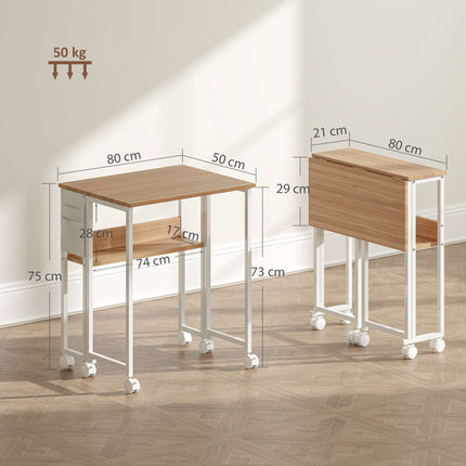 Foldable Desk with Open Shelf, Natural Wood Finish