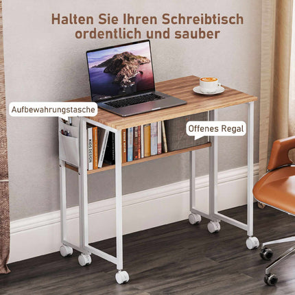 Foldable Desk with Open Shelf, Natural Wood Finish
