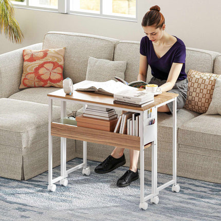Foldable Desk with Open Shelf, Natural Wood Finish