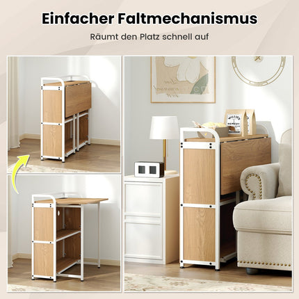 Foldable Desk with Power Outlet, Stool & Shelves, 90x55x83 cm