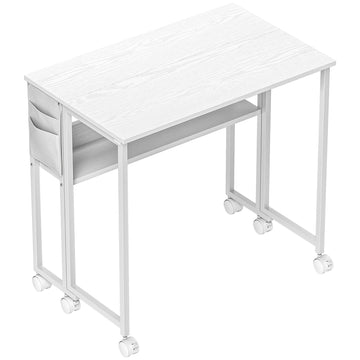 Foldable Desk with Shelf, White, 50-21 cm Depth