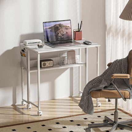 Foldable Desk with Shelf, White, 50-21 cm Depth